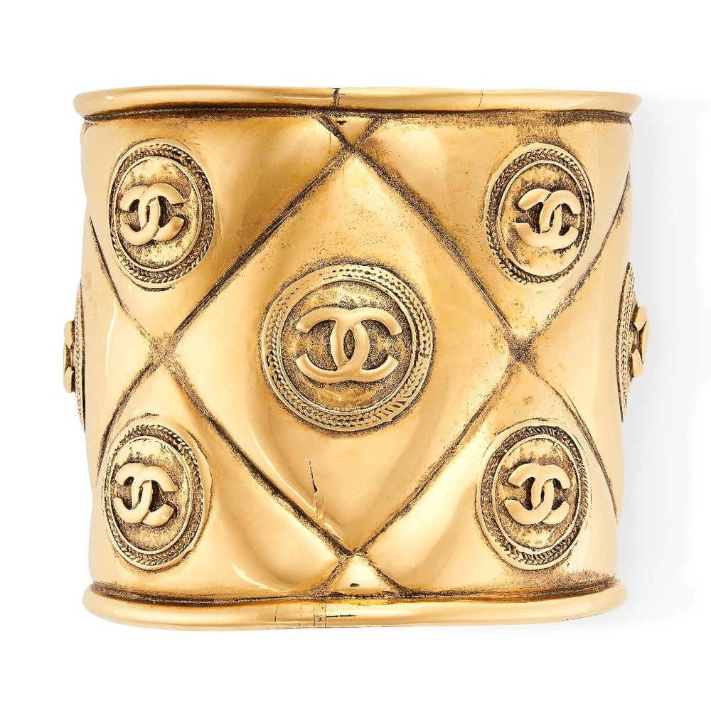 Chanel Quilted Gold Cuff With Interlocking CC Logo